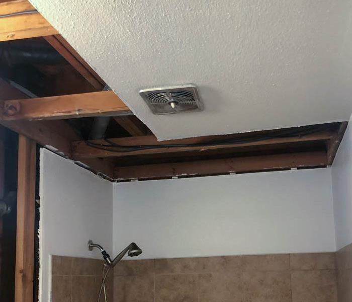 Bathroom ceiling and wall cut to save the non-damaged parts.